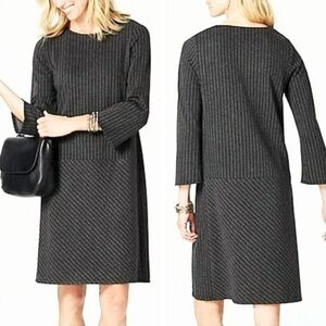 J. Jill Ponte Drop Waist Dark Gray White Pinstripe Stretch Dress